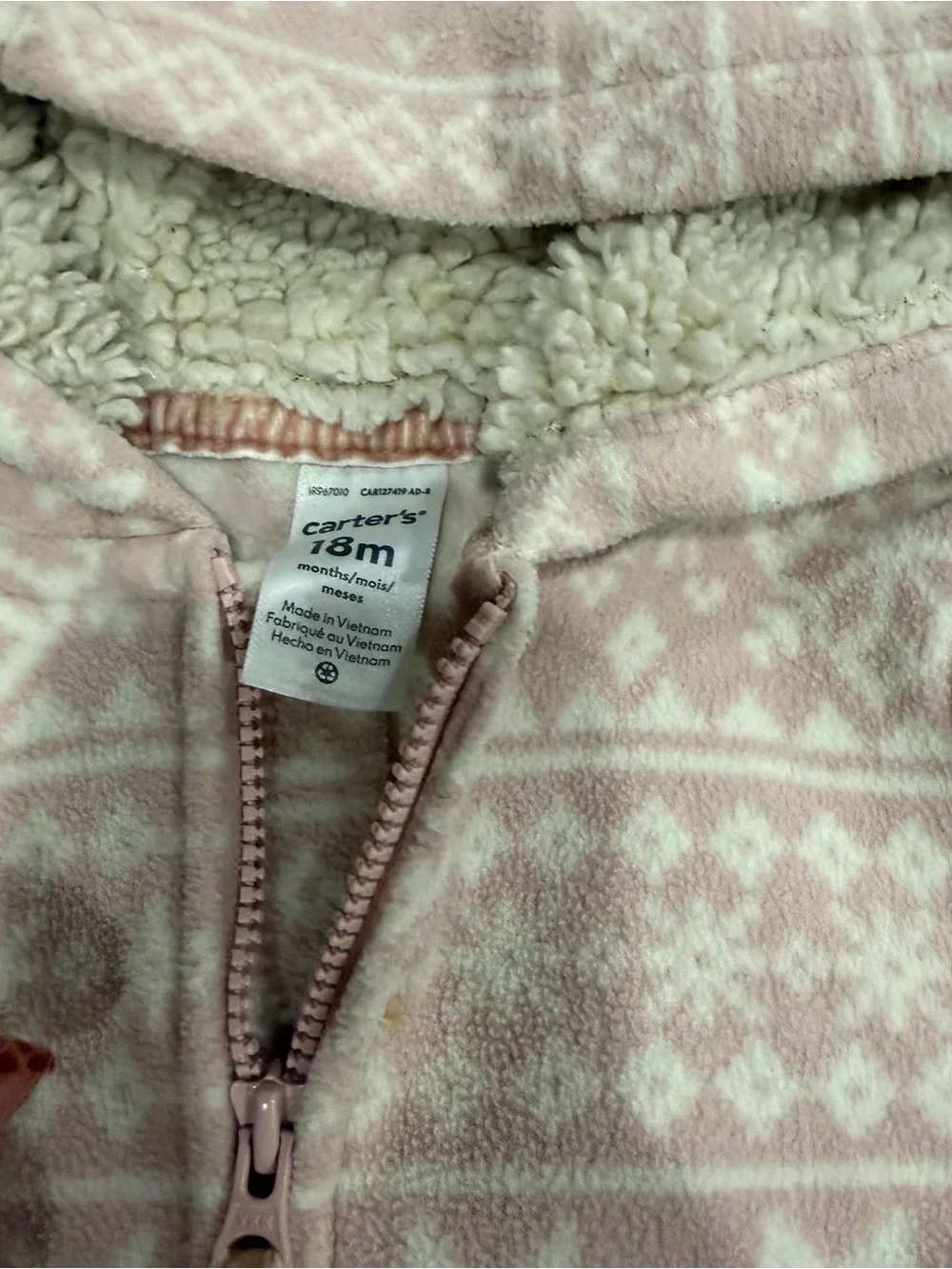 Carter's Pink and White Fair Isle Fleece Hooded One-Piece